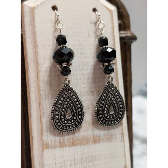 Extra Large Black & Silver Statement Earrings - Picture 1 of 3